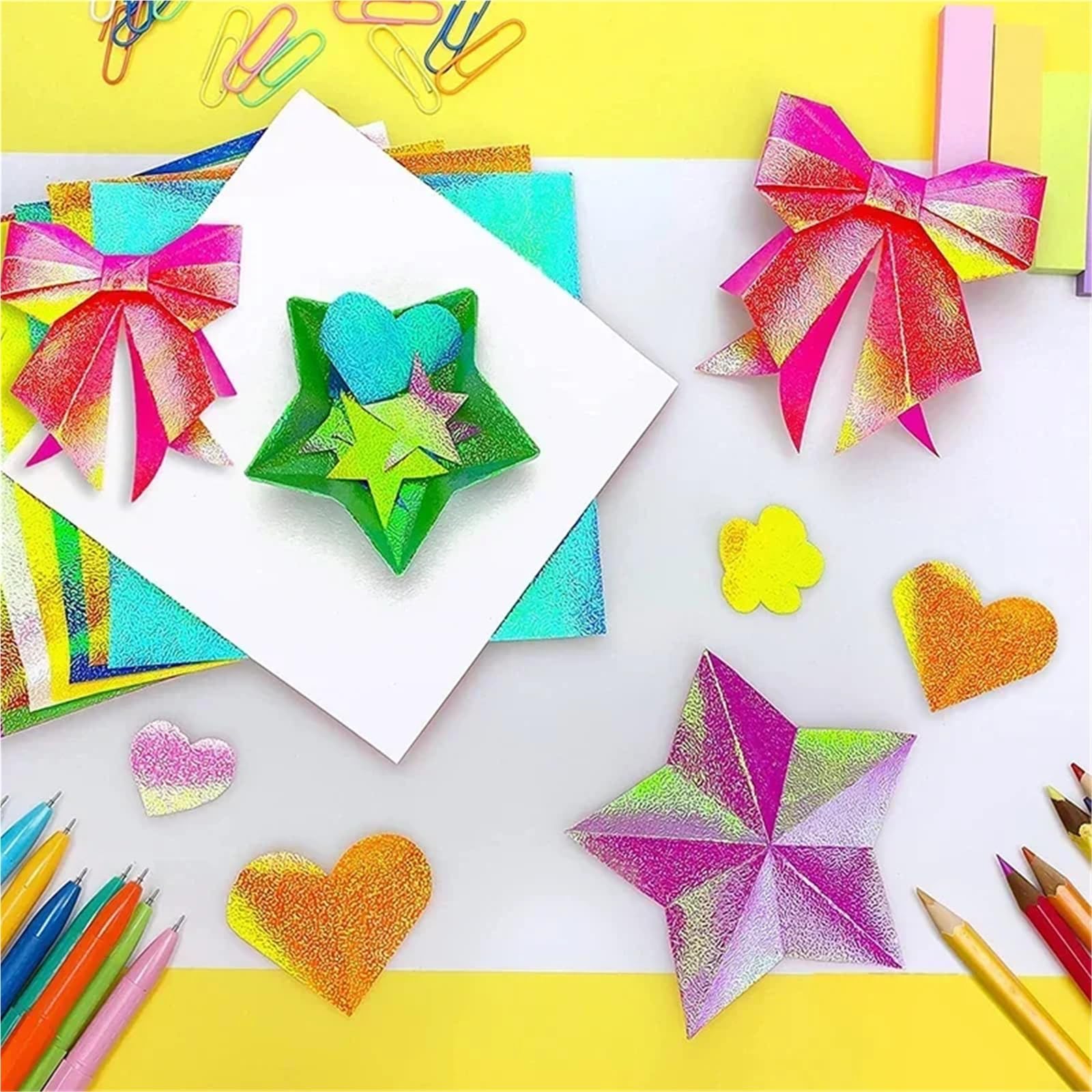 100 Stück Origami-Papier, schillernd, glitzernd, Bastelpapier, faltbar, solide, bunte Kranich-Papiere, DIY, handgefertigte Bastelarbeiten for Kinder Für Handgefertigte Dekorationen(15x15cm)