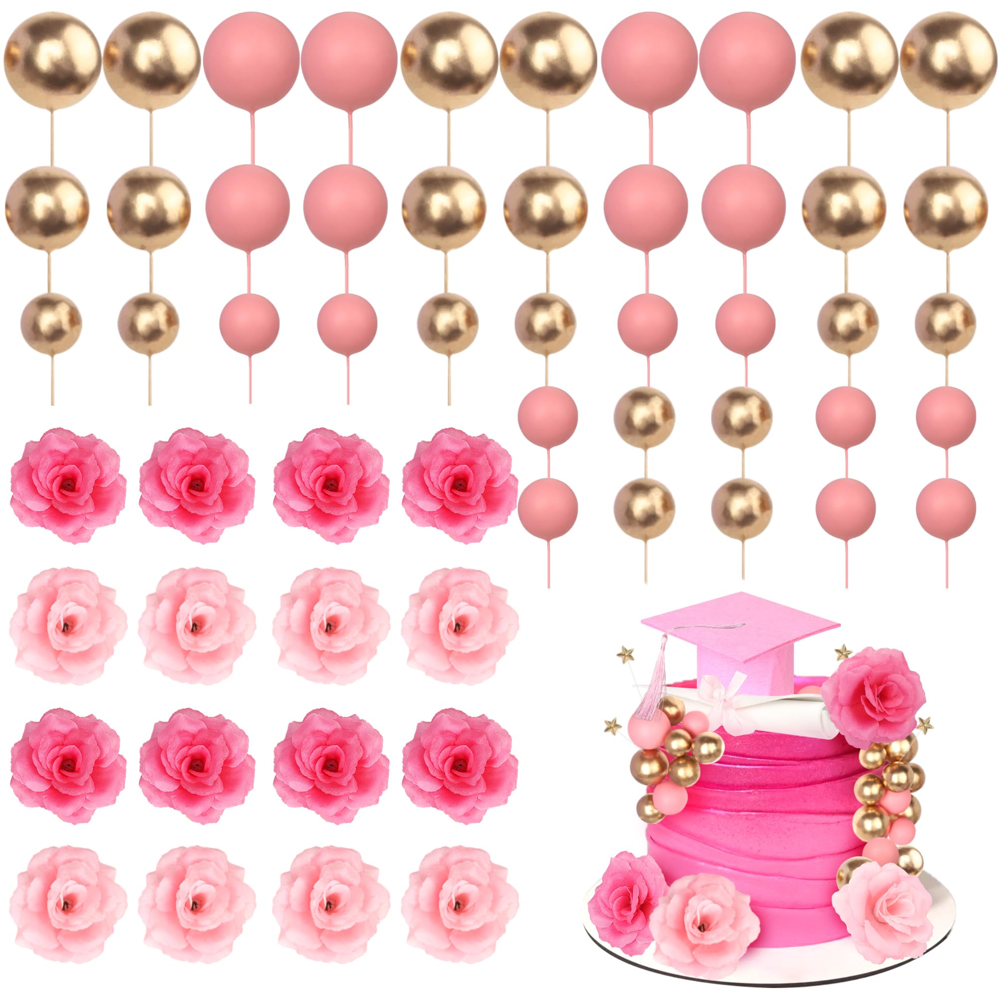 2026 Graduation Cake Topper Decoration Diploma Done Grad Cap Cake Pick Balloon Flower Prom 2026 Graduation Cake Decorations for Class of 2026 Congrats Grad Party Cake Supplies Pink