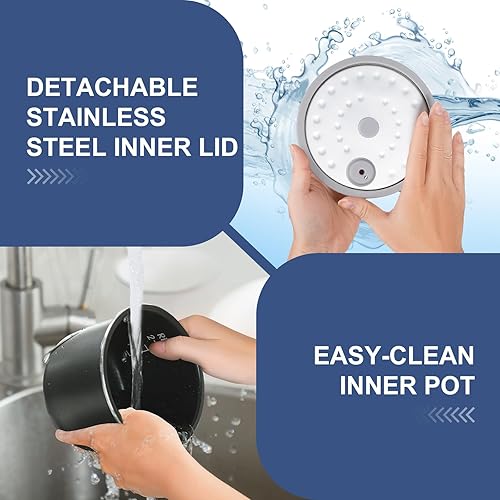 Miniatura 7 de Bear - Mini olla arrocera de 2 tazas sin cocinar, 1.2 L, portátil, antiadherente, pequeña olla arrocera de viaje, sin BPA, un botón para cocinar y