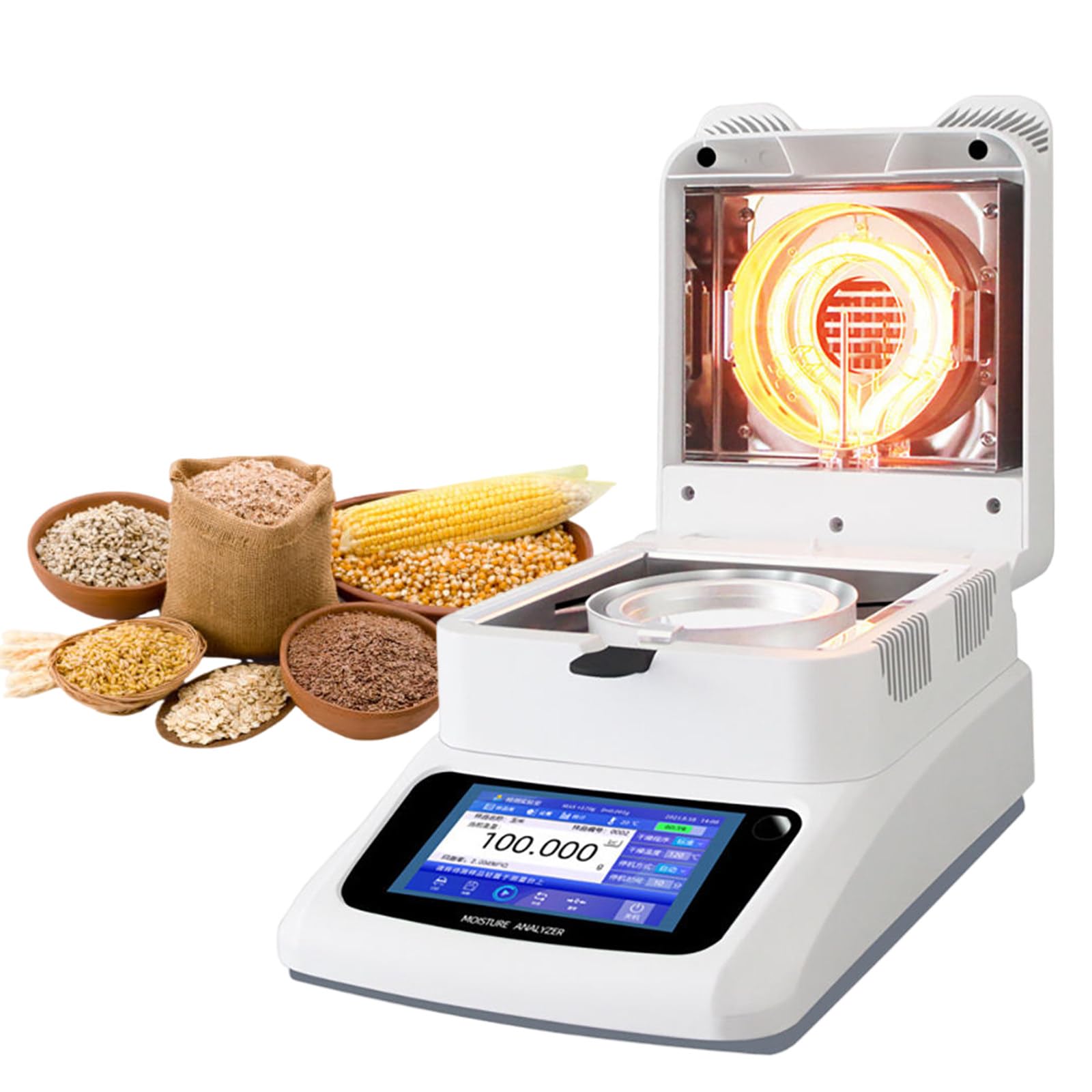 Analizador de humedad, capacidad de 120 g con legibilidad de 0.001/0.002/0.005 g, pantalla táctil para uso industrial y de laboratorio, medición precisa del equilibrio de humedad
