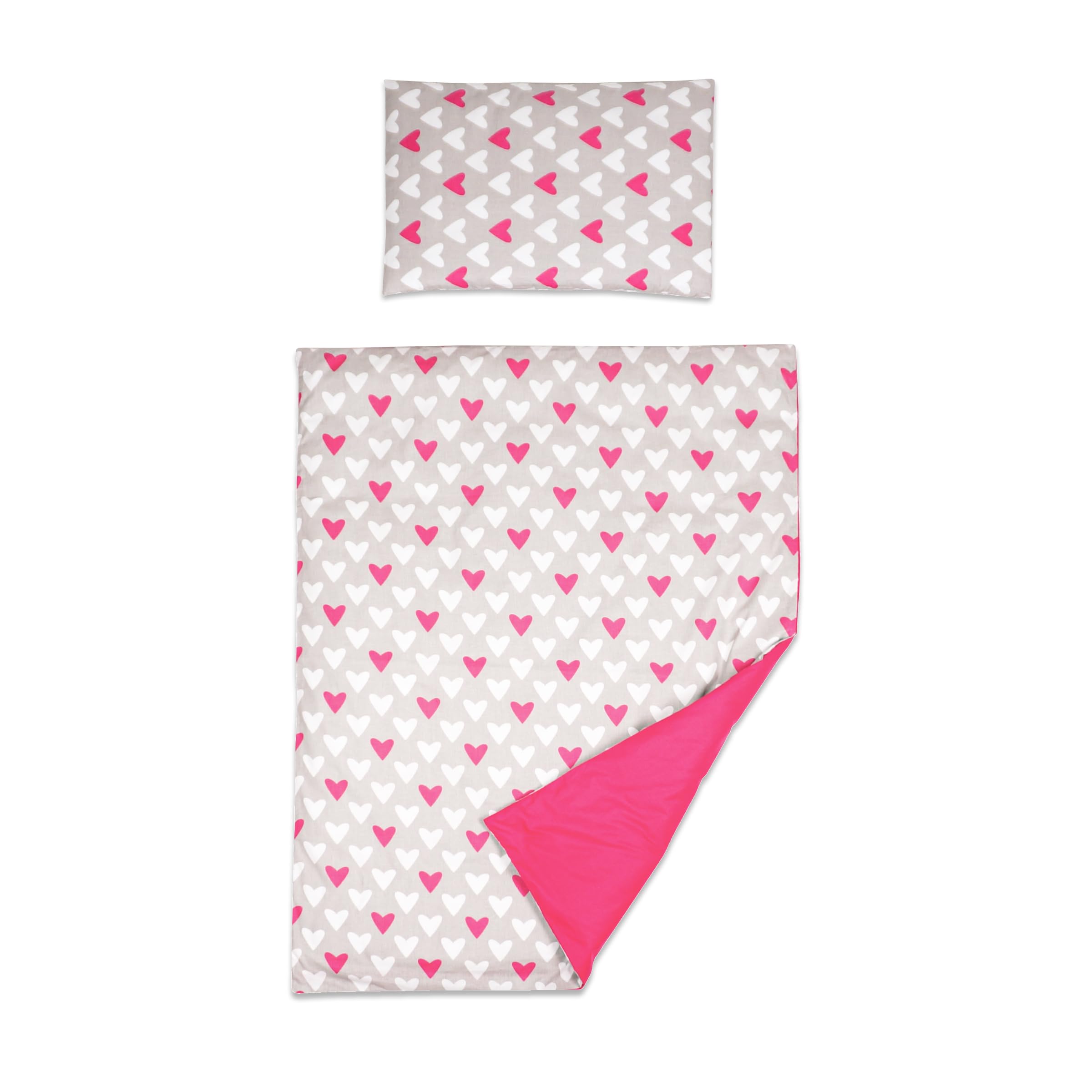 Baby Comfort 2 Piece Duvet Cover & Pillowcase Bedding Set 150x120 cm for Toddler Junior Cot Bed 12M+ (Pink Hearts)