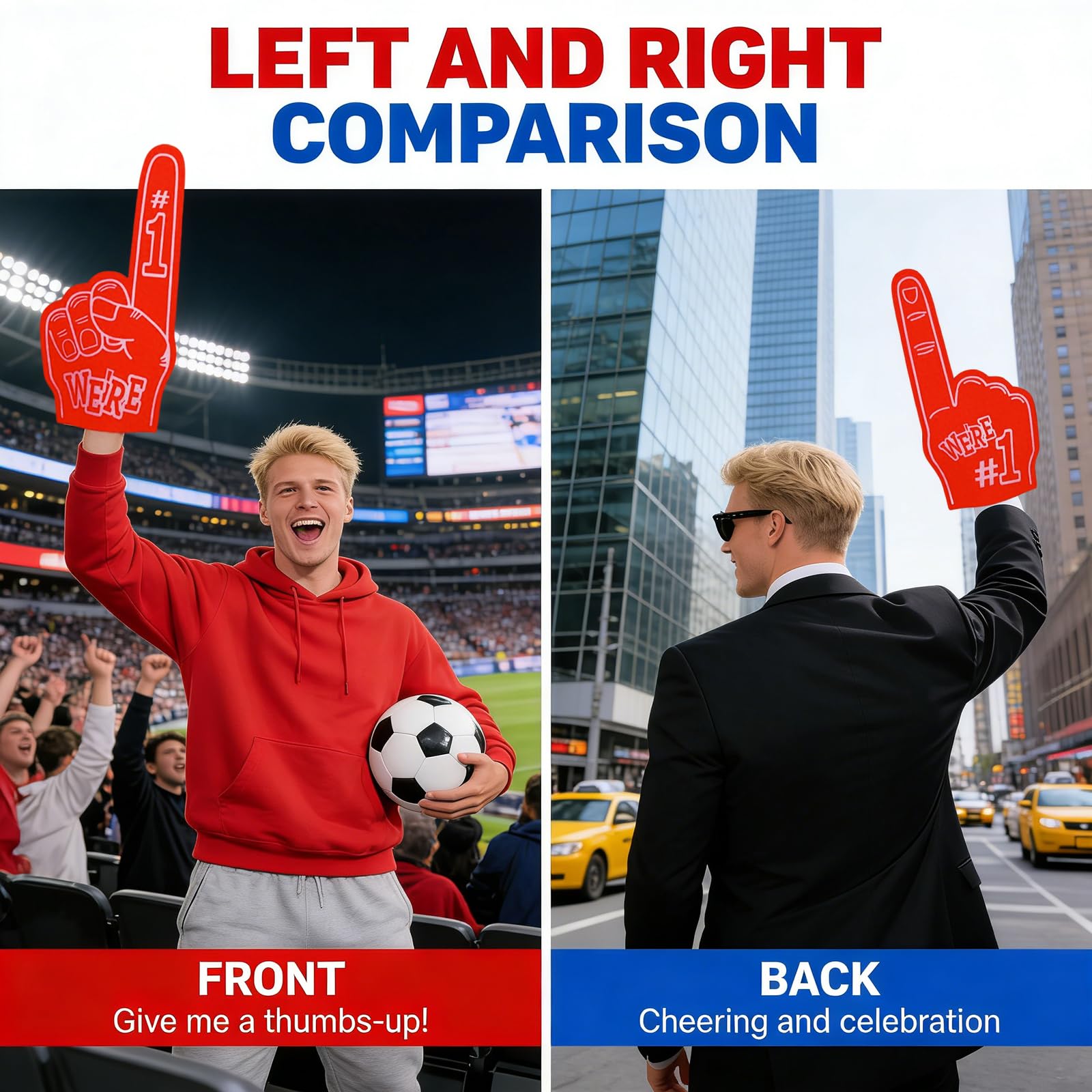 Giant Foam Finger 2 PCS 23x46cm - Blue & Red Gladiators Foam Hands, Sports Events Cheer Party Props, Fan Accessories - Image 4