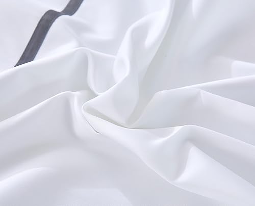 Miniatura 7 de MengBoo Karen - Juego de funda de edredón de 3 piezas, color blanco, sin relleno, ribete de rayas grises, 100% algodón egipcio de 300 hilos, satén