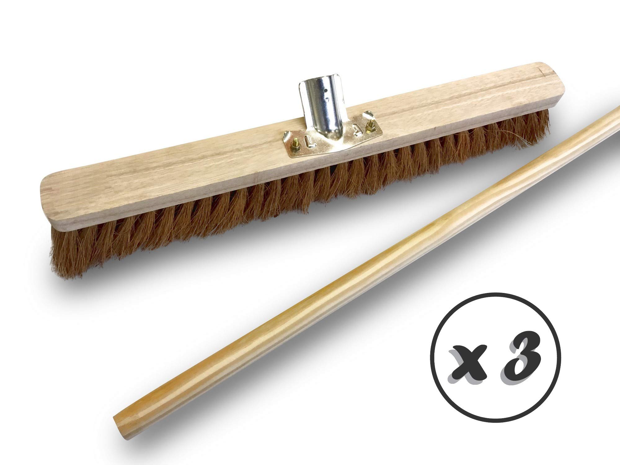 Szczotka warsztatowa typu kantonierka | Zestaw 3 | Outdoor | Włókna kokosowe naturalne | Długość 60 cm | Drewniana podeszwa | Metalowe nakrętki Ø 28 mm | Drewniany uchwyt 1,40 m | Kibros 2060BMx3