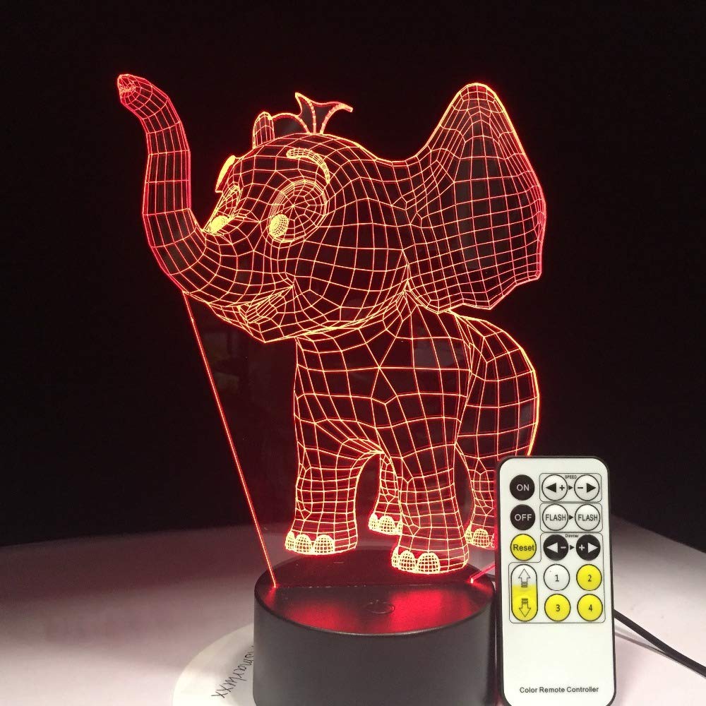 BFMBCHDJ Elephant Baby 3D LED Night Light Touch Switch Remote Control Table Lamp USB 7 Color Change Room Decor LED Light for Gift