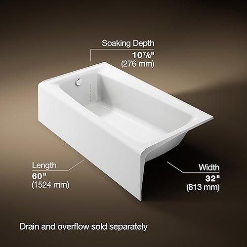 Miniatura 3 de KOHLER 505-0 Mendota - Bañera de hierro fundido de 60 x 32 pulgadas con drenaje izquierdo, bañera con delantal integral y soporte lumbar, color