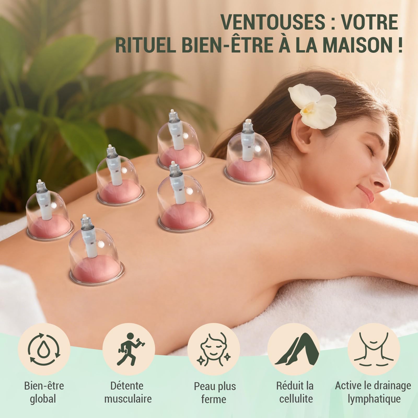 Kit de 24 Ventouses Thérapeutiques, ventouse massage anti-cellulite et relaxation musculaire，ventouse hijama comprenant aiguilles d'acupression amovibles, pompe à vide, tuyau d'extension