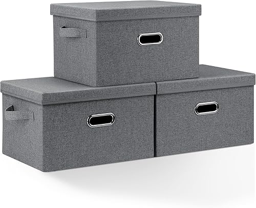 Bellzacasa Contenedores plegables de tela con tapas, paquete de 3 cubos plegables con asas, cestas de almacenamiento de juguetes y organizadores de