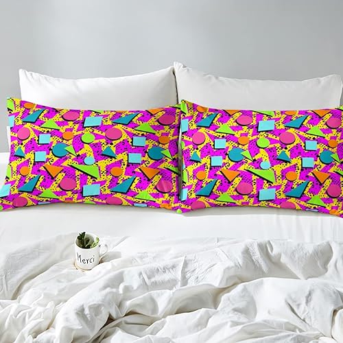 Miniatura 4 de Juego de ropa de cama de los años 80 y 90, tamaño Queen, patrón geométrico en estilo retro, funda de edredón de Memphis de los años ochenta, diseño