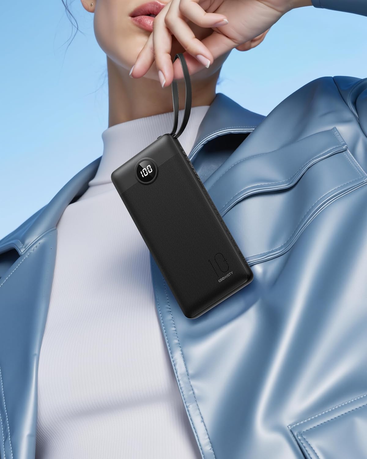 Portable Charger with Built-in Cables, Slim 10000mAh Power Bank with USB C, Travel Essentials External Battery Pack 5 Outputs 2 Inputs LED Display Compatible with iPhone/Android & More(Black) - Image 8