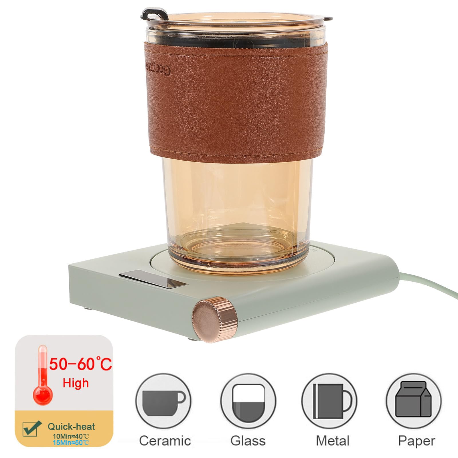 Scalda Tazzine Elettrico USB 20w Controllo Intelligente Temperatura Fissa e Spegnimento Automatico, in Plastico e Metallo, per Casa e Ufficio