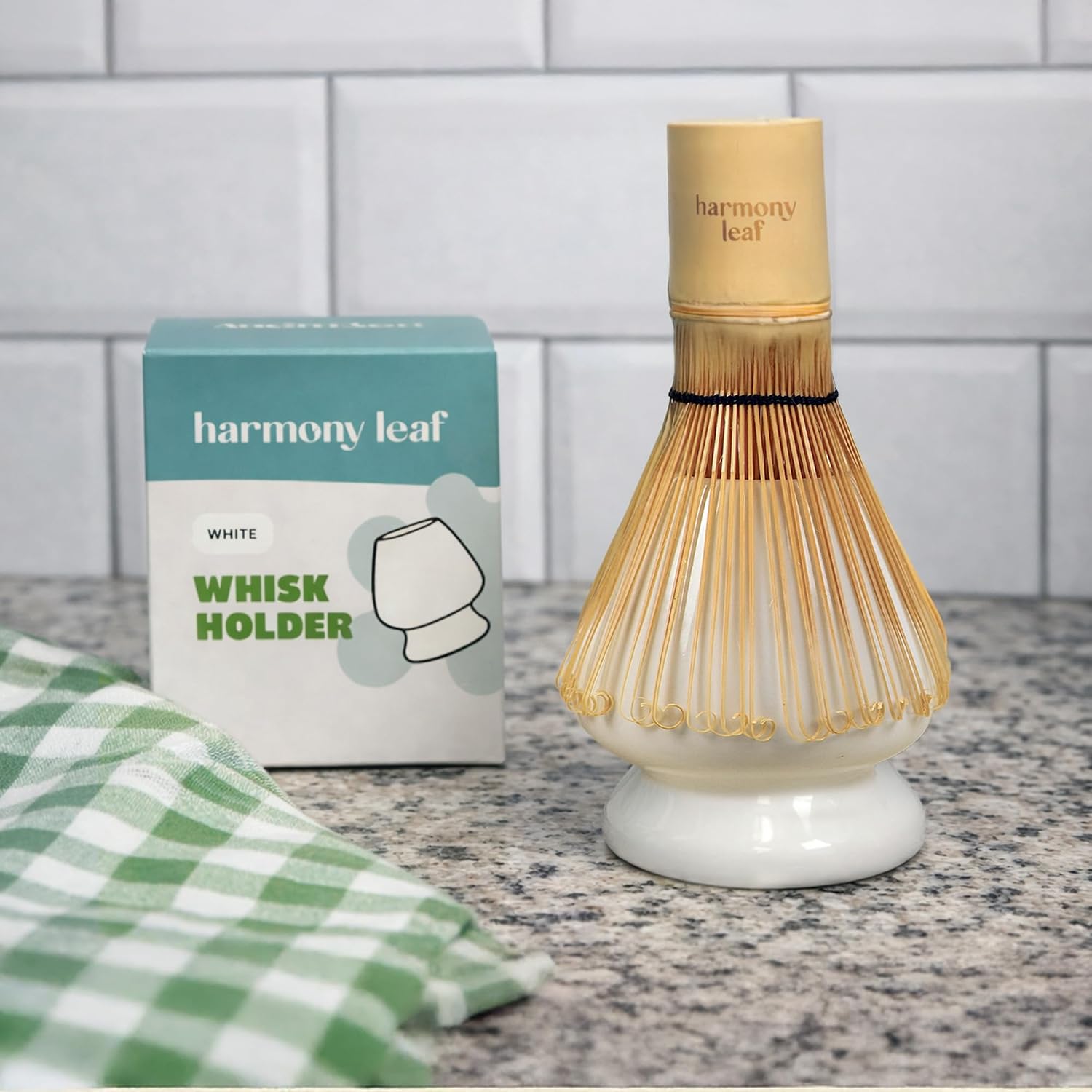 Harmony Leaf Ceramic Matcha Whisk Holder, White Holder for Bamboo Chasen, Protects Shape and Extends Whisk Life