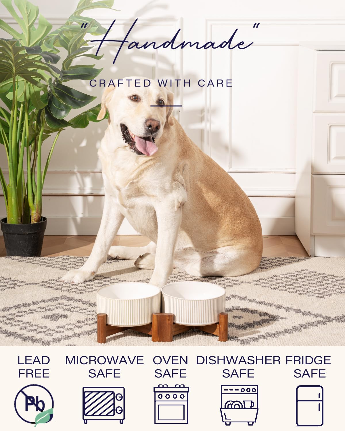 Getstar Cuencos de cerámica para perros con soporte de madera de acacia, 30 onzas líquidas, juego de 2, cuencos de comida para perros y gatos (6.5 pulgadas)