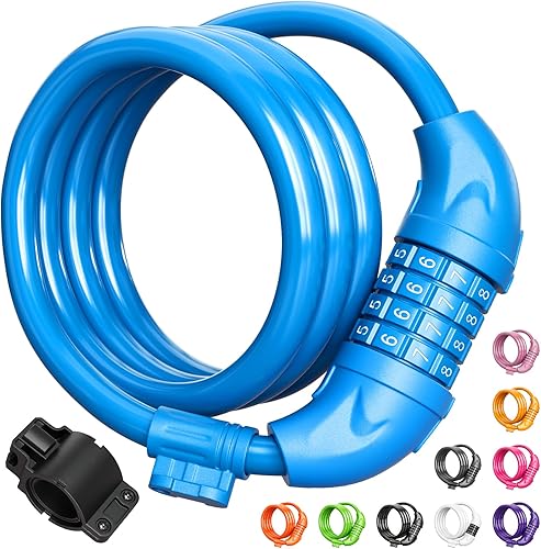 Titanker Candado de bicicleta, cerradura de bicicleta de 4 pies, bloqueo de cable de 12 pulgada con soporte de montaje, accesorios de bicicleta para