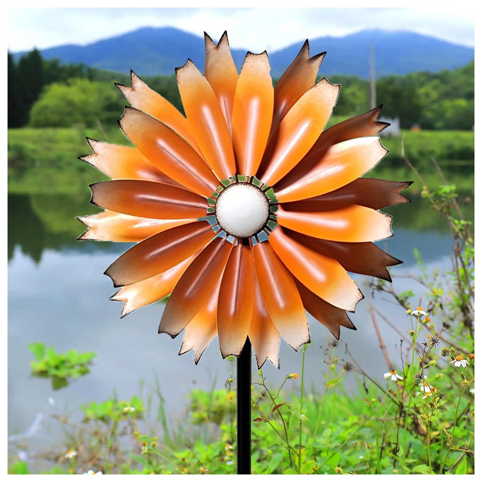 Windrad 149cm Windrad Edelstahl Kugellager Windrad Metall Garten Wetterfestes Gartendeko,Orange
