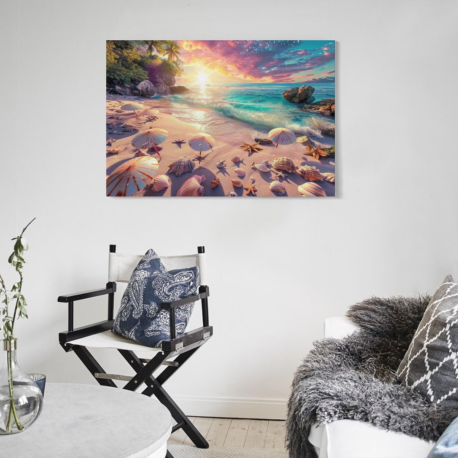 Amazon.co.jp: 絵画 海辺の砂浜にある貝殻の群れインテリア 絵画