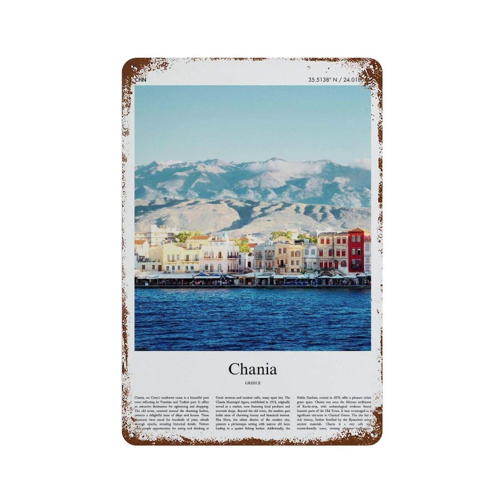 xiaoxiaoshen Chania Greece City Scenery Wall Decor Art Metal Tin Poster Modern Home Decor Art Home Bar Shop Decorations Vintage Sign 30x20cm