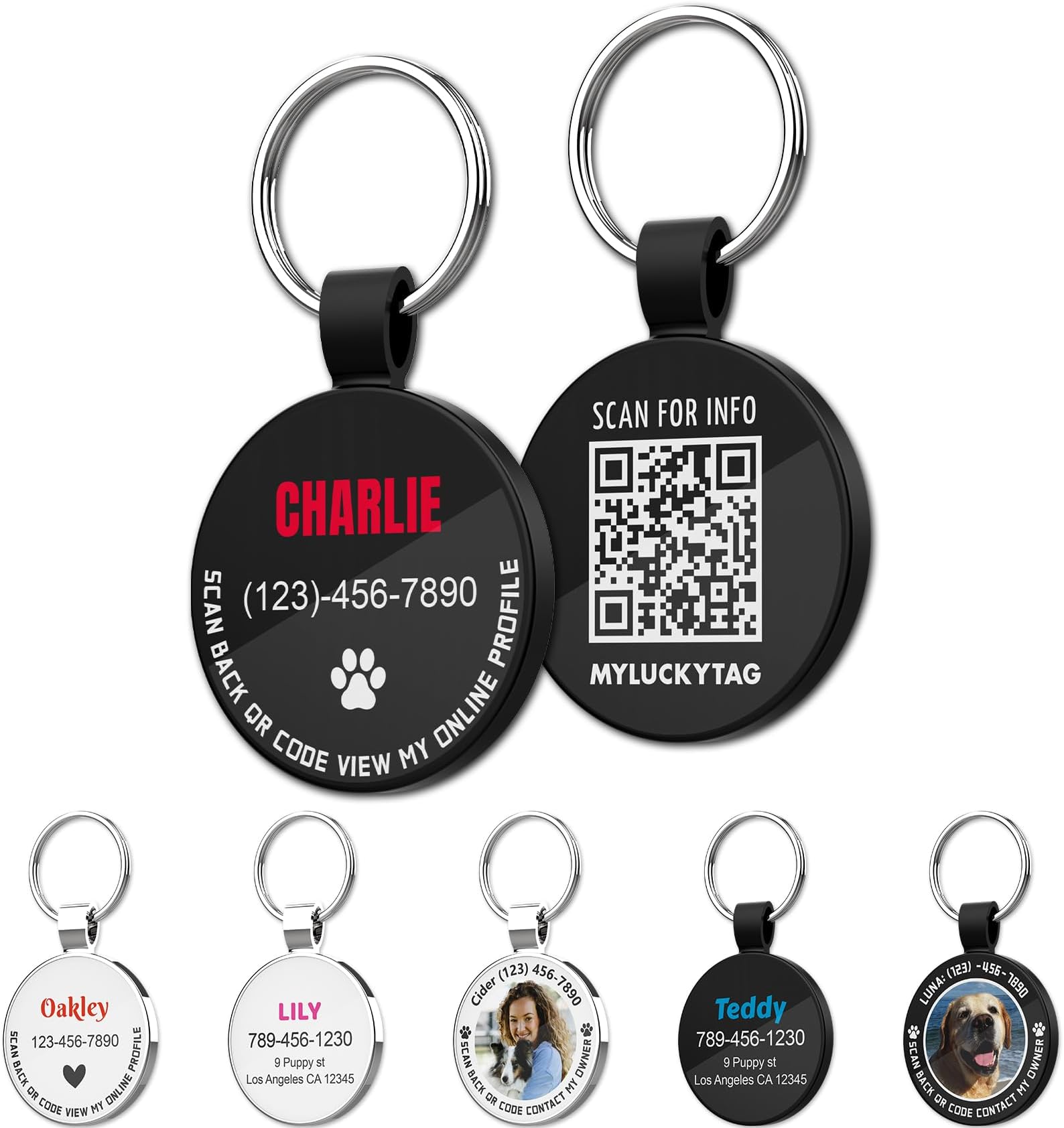 MYLUCKYTAG Personalized QR Code Pet ID | Dog & Cat Collar Tag | Online Profile with Instant Scanned Location Alert Email