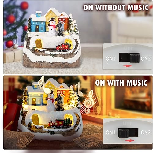 Miniatura 4 de Figuras musicales de resina con 8 muñecos de nieve musicales con muñeco de nieve de Navidad, tren de Navidad, incluye regalo de Navidad