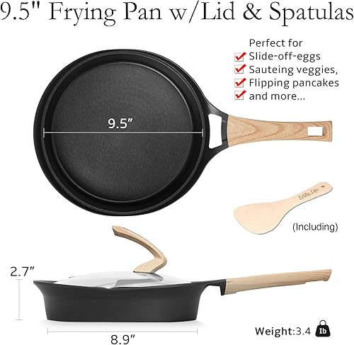 Miniatura 2 de ESLITE LIFE Sartén antiadherente profunda con tapa, revestimiento de granito saludable, sartén para tortilla de huevo, utensilios de cocina de