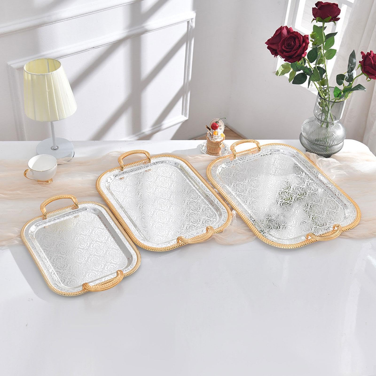 Bandeja para Servir, Soporte para Tazas de Té, Bandeja de Postre de Hierro con Asas, Bandeja Decorativa, Bandeja para Comida para Restaurante, Hogar, L