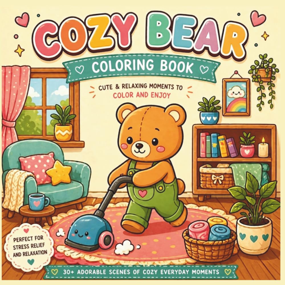 Cozy Bear Coloring Book: Cute & Relaxing Coloring Pages for Stress Relief and Cozy Moments
