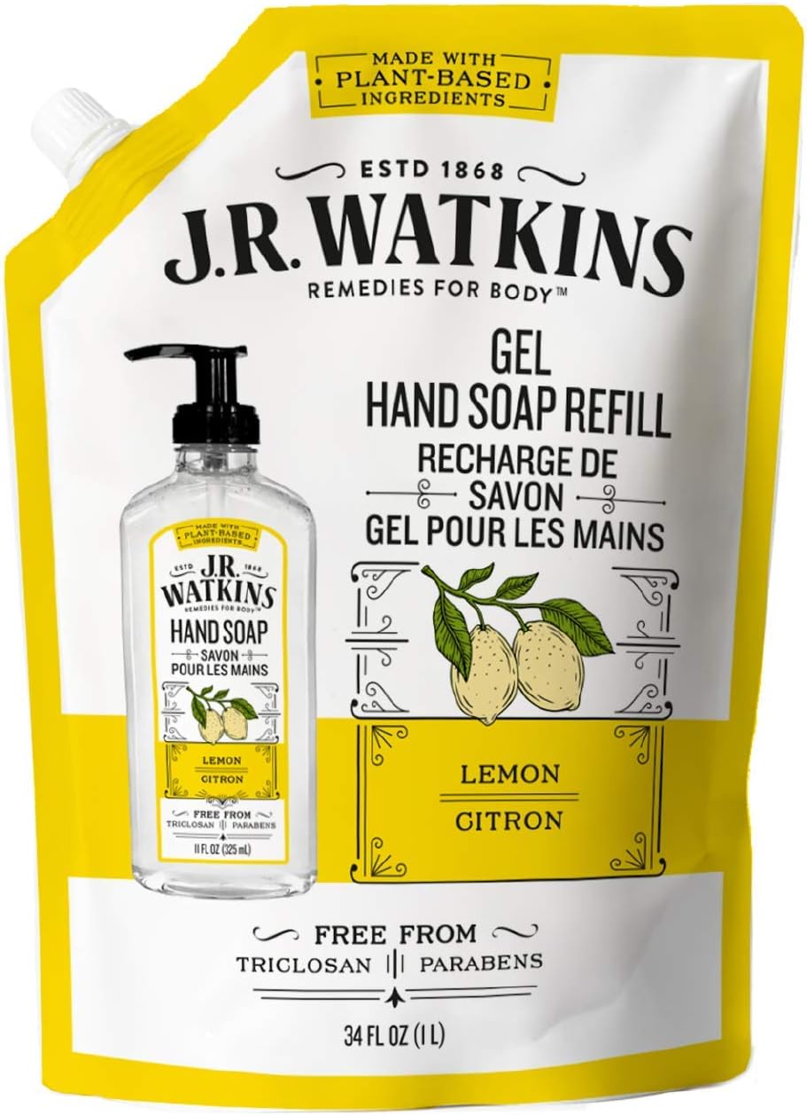J.R. Watkins Lemon Gel Hand Soap Refill Pouch, Scented Liquid Hand Wash