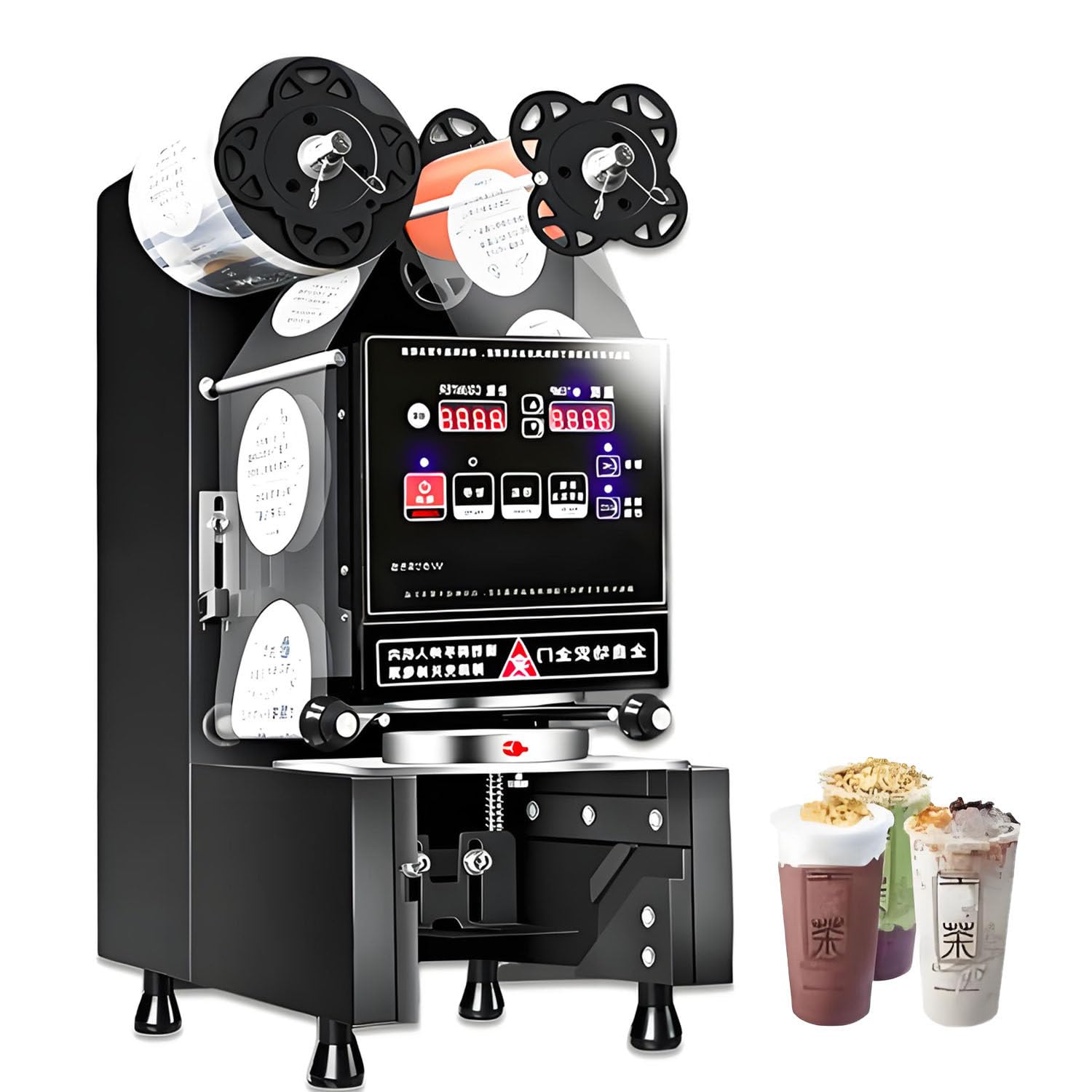 AiODiO Automatic Cup Sealing Machine 90/95mm，Cup Sealing Machine，500-650 Cups/H, Digital Control Panel Cup Sealer for Bubble Milk Tea Coffee Shop Black