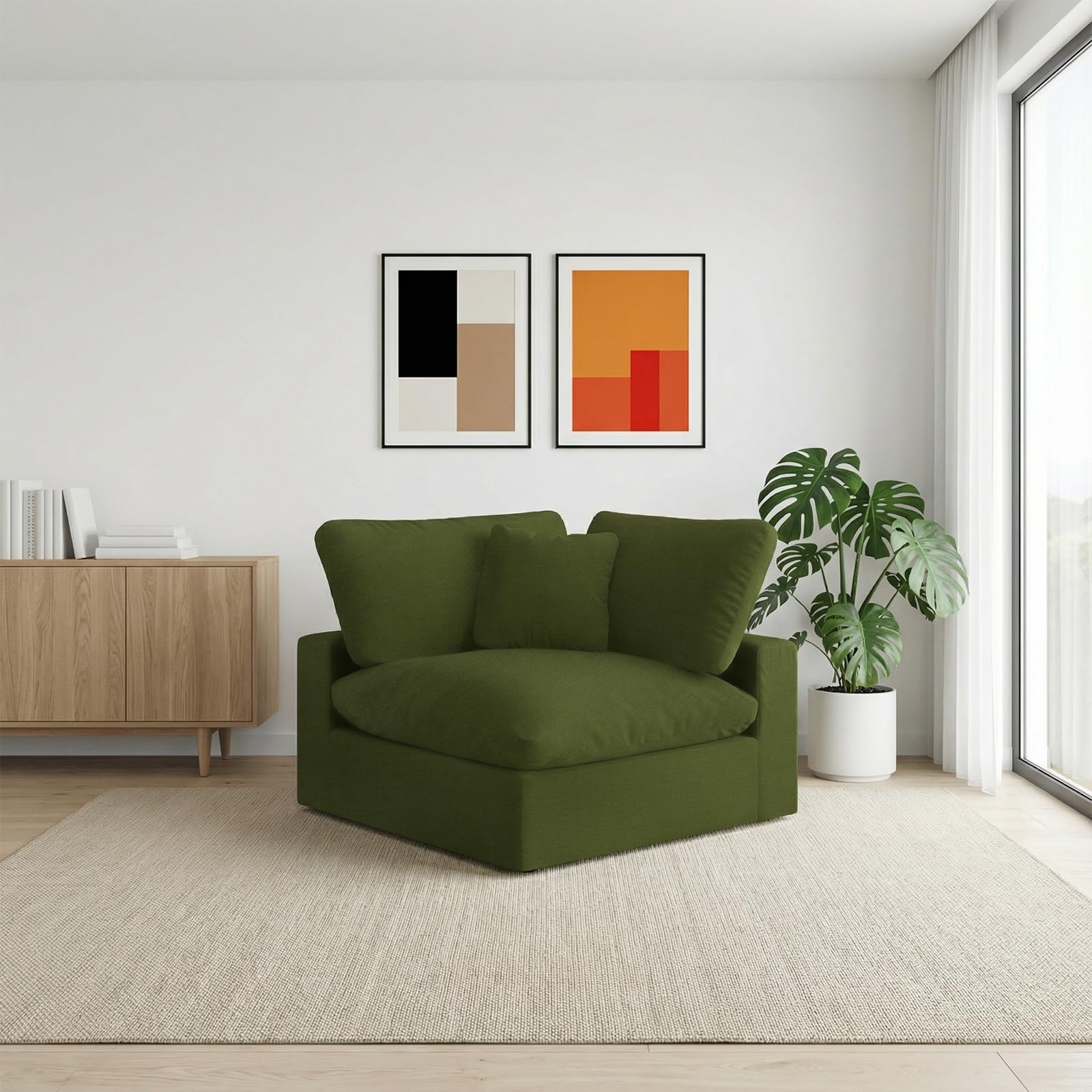 Cloud Sectional Corner Sofa,Left/Right Modular Sofa,Down Filled Convertible Couch,Covers Washable &amp; Replaceable,Green
