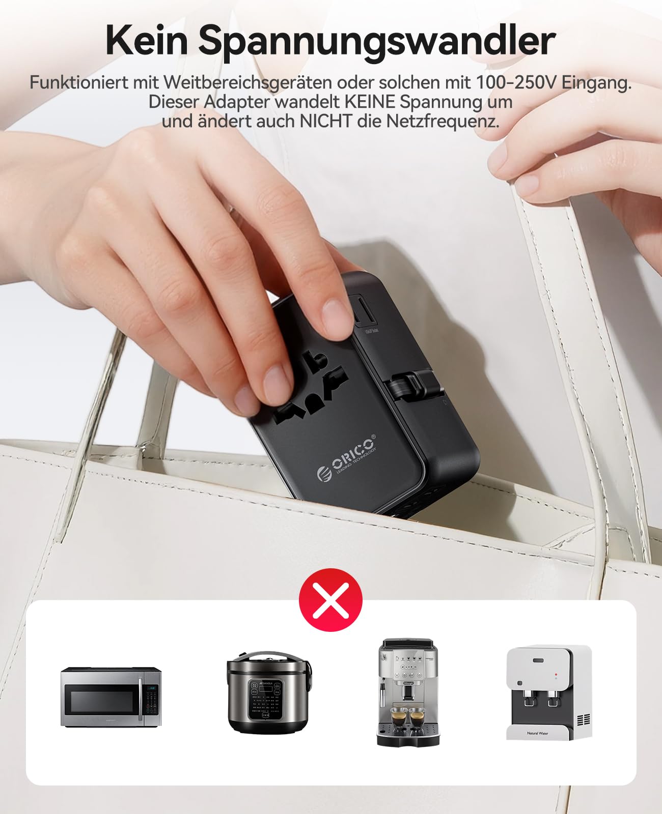 ORICO 100W GaN Reiseadapter mit Ausziehbarem Kabel, 7-in-1 Reisestecker, 3USB-C 2USB-A 2AC, 2 Sicherungen, Internationaler Adapter für Europa, UK, USA, Asien - UAX(Schwarz)