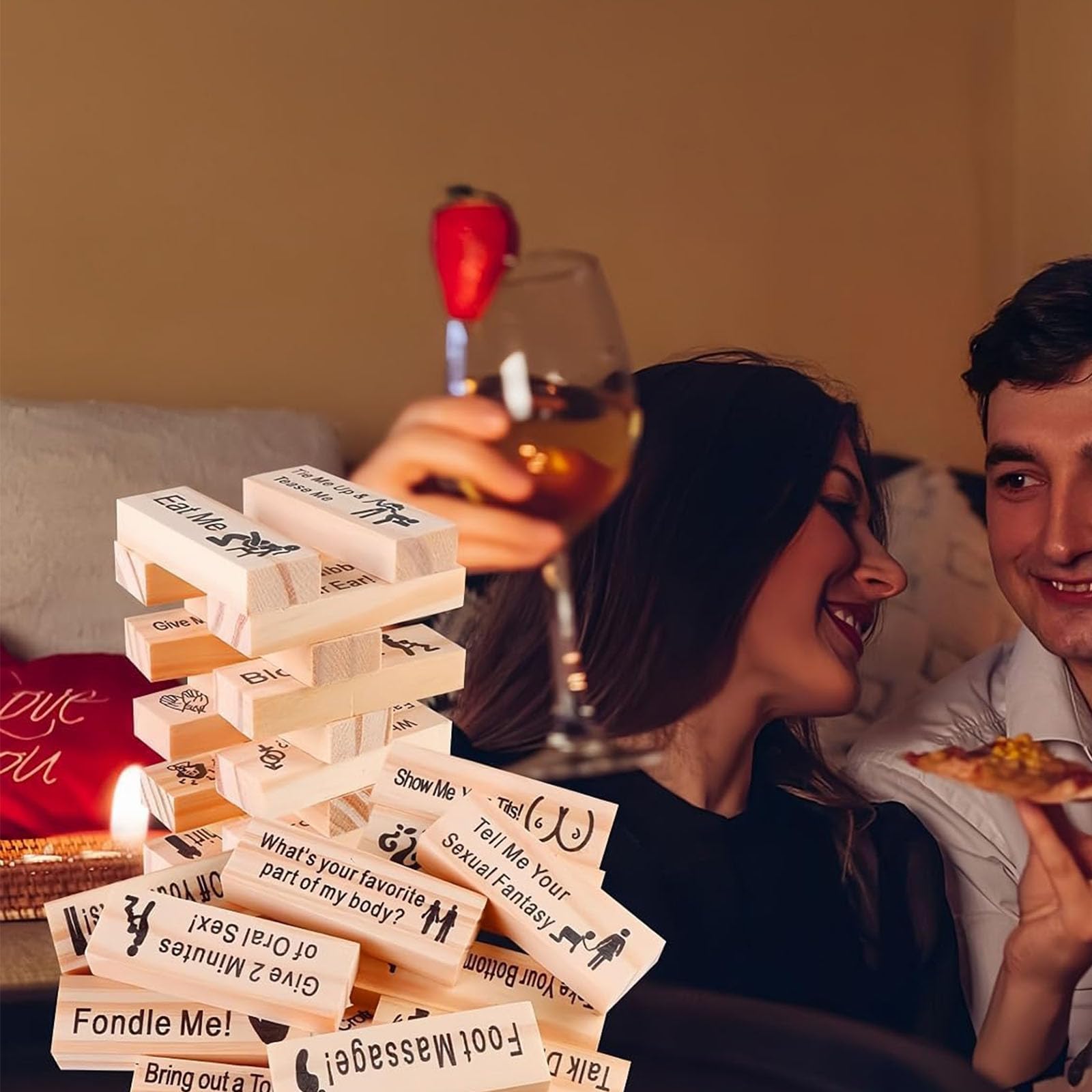 Mailfull – Tour De Blocs Coquins Pour Couples – 48 Blocs En Bois Avec Défis Osés Et Questions – Jeu De Société Idéal Pour Saint-Valentin Ou Soirée Romantique