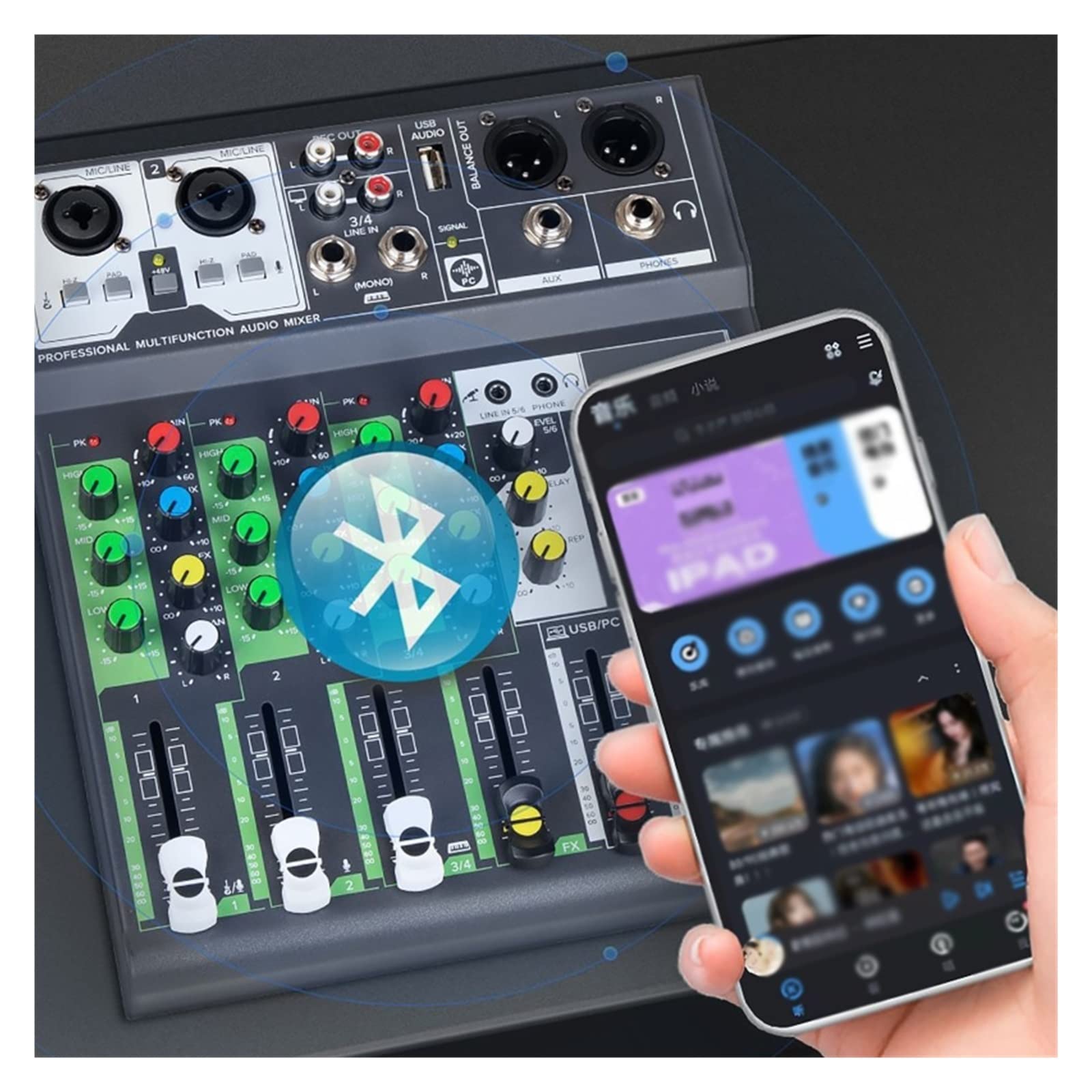 Mixer DJ, Mixer Console di missaggio compatibile con Professionale buona sensibilità USB Record Mini DJ Board
