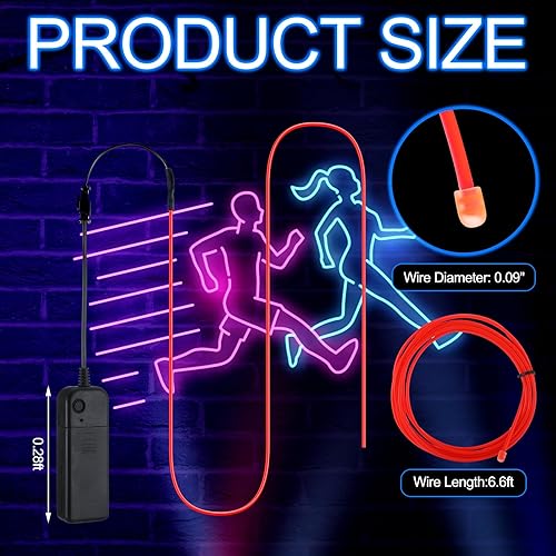 Miniatura 3 de Juego de 50 luces de neón portátiles de alambre EL con tira de 6.6 pies, luces LED brillantes que se pueden cortar, funciona con pilas, cable