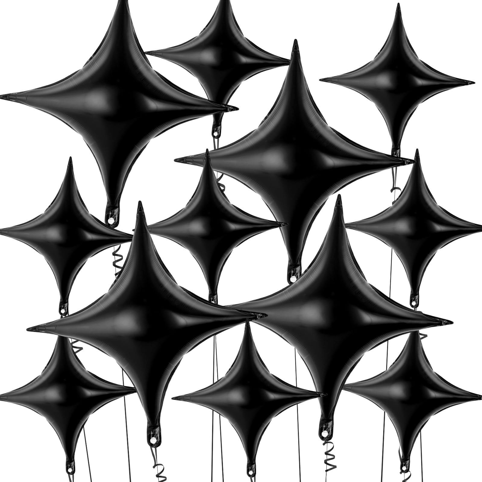 12 Pcs Four Angle Star Balloons - 26 Inch & 10 Inch Black Star Foil Balloons for Birthday Party, Anniversary, Wedding, Baby Shower Decorations