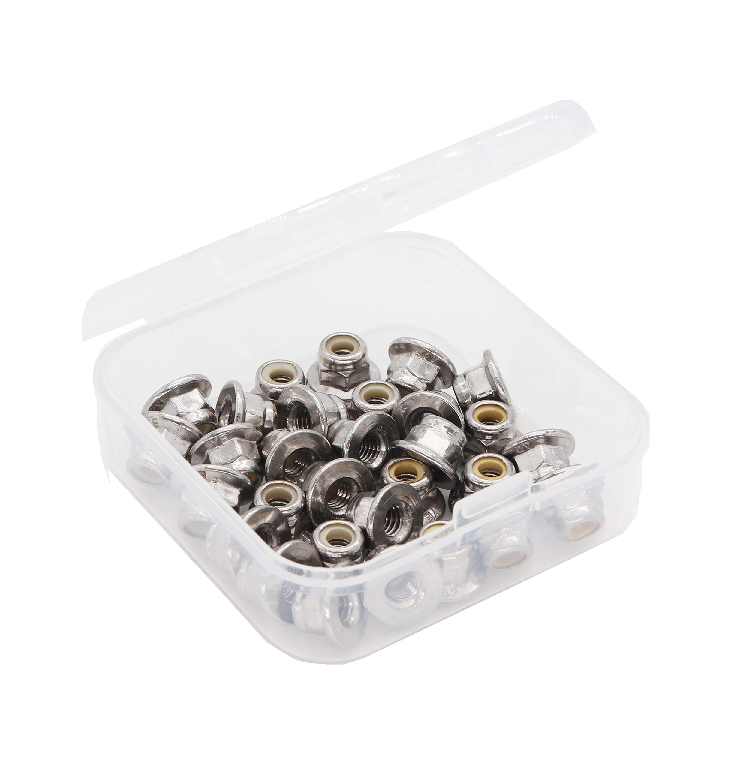 cSeao 30pcs M4-0.7mm Flange Nylon Inserted Lock Nuts 304 Stainless Steel 18-8 A2-70, DIN6926