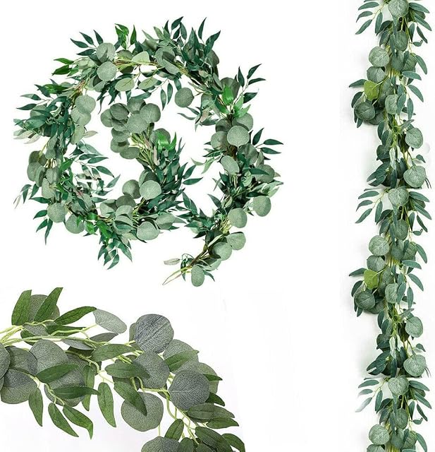 Artificial Eucalyptus willow vine leaves Garland table runner faux twigs for wedding arch wall decor birthday party accessories mantle garland outdoor outdoor theme parties greenery hanging leaves