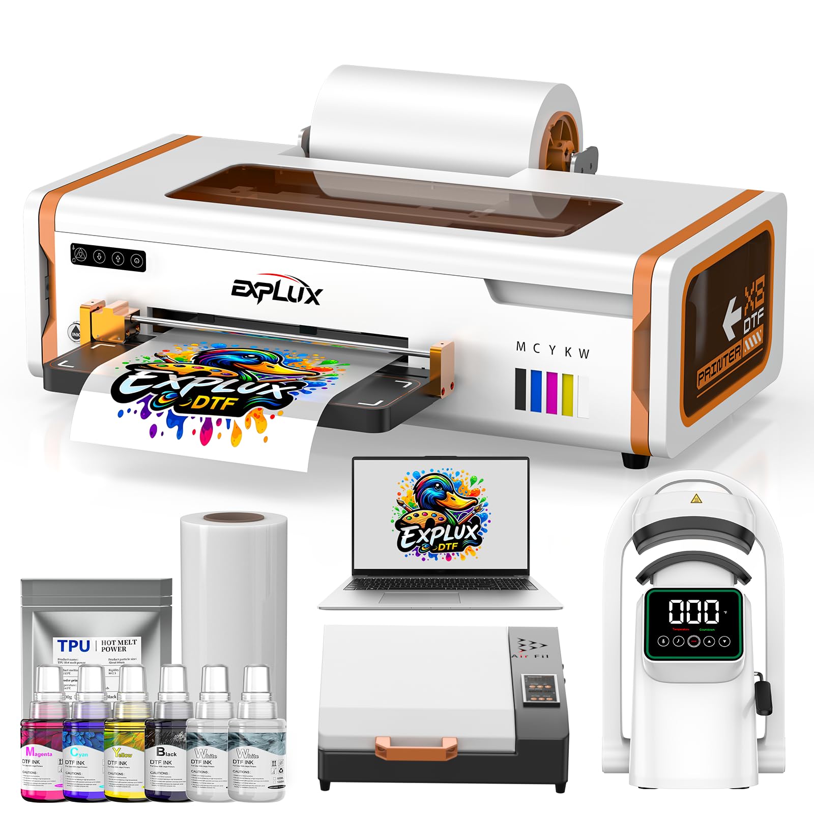 EXPLUX A4 DTF Printer F1080 Printhead Bundle with Oven, Hat Heat Press (X8)