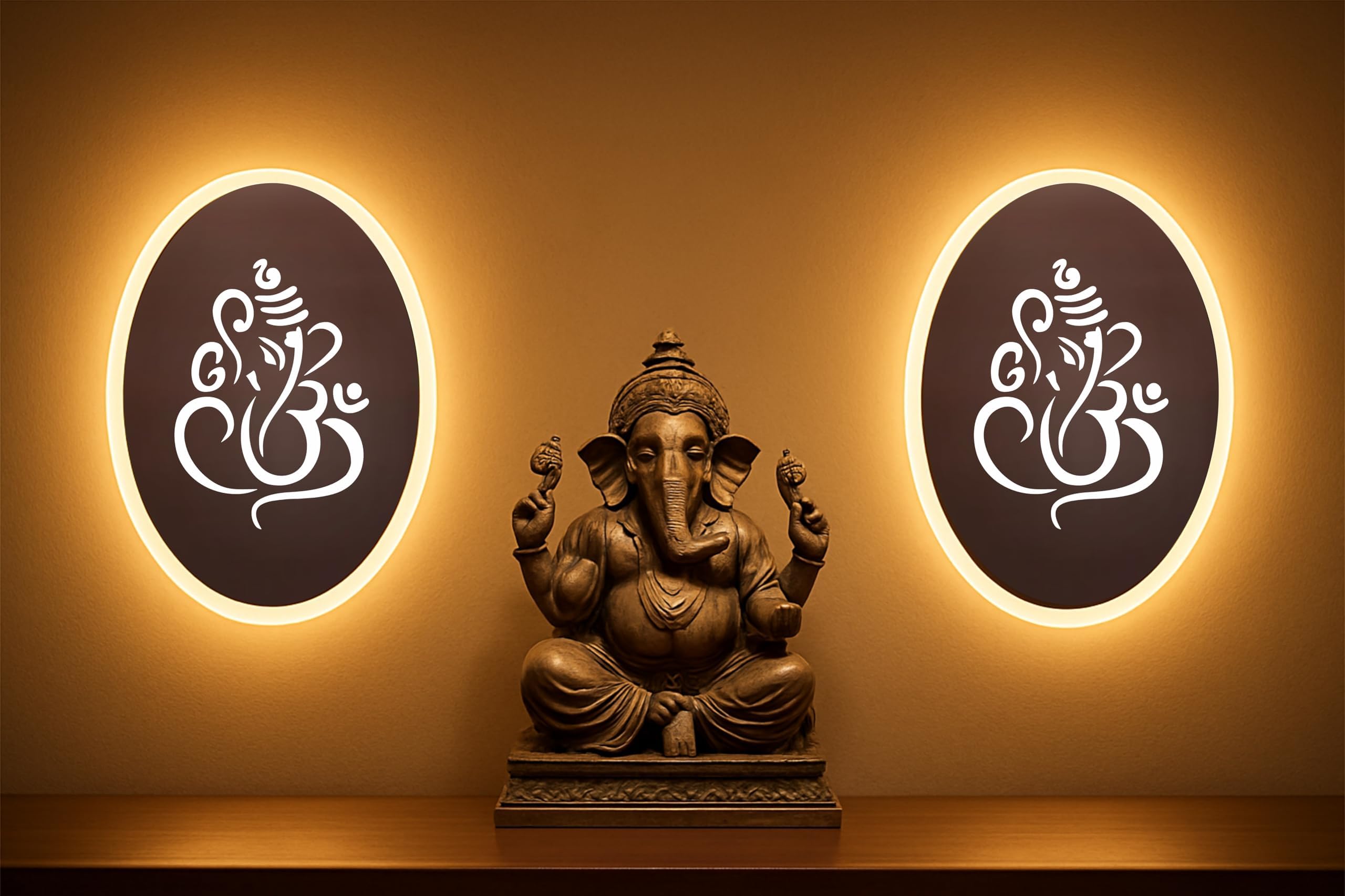 Lamp master Ganpati LED Wall Light - Rose Gold & Frosted Acrylic | 23cm | Warm White | Ideal for Temple, Living Room, Bedroom, Pooja Room, Mandir, Shops, Hotel (Oval - Ganesh - Rose Gold - P2)