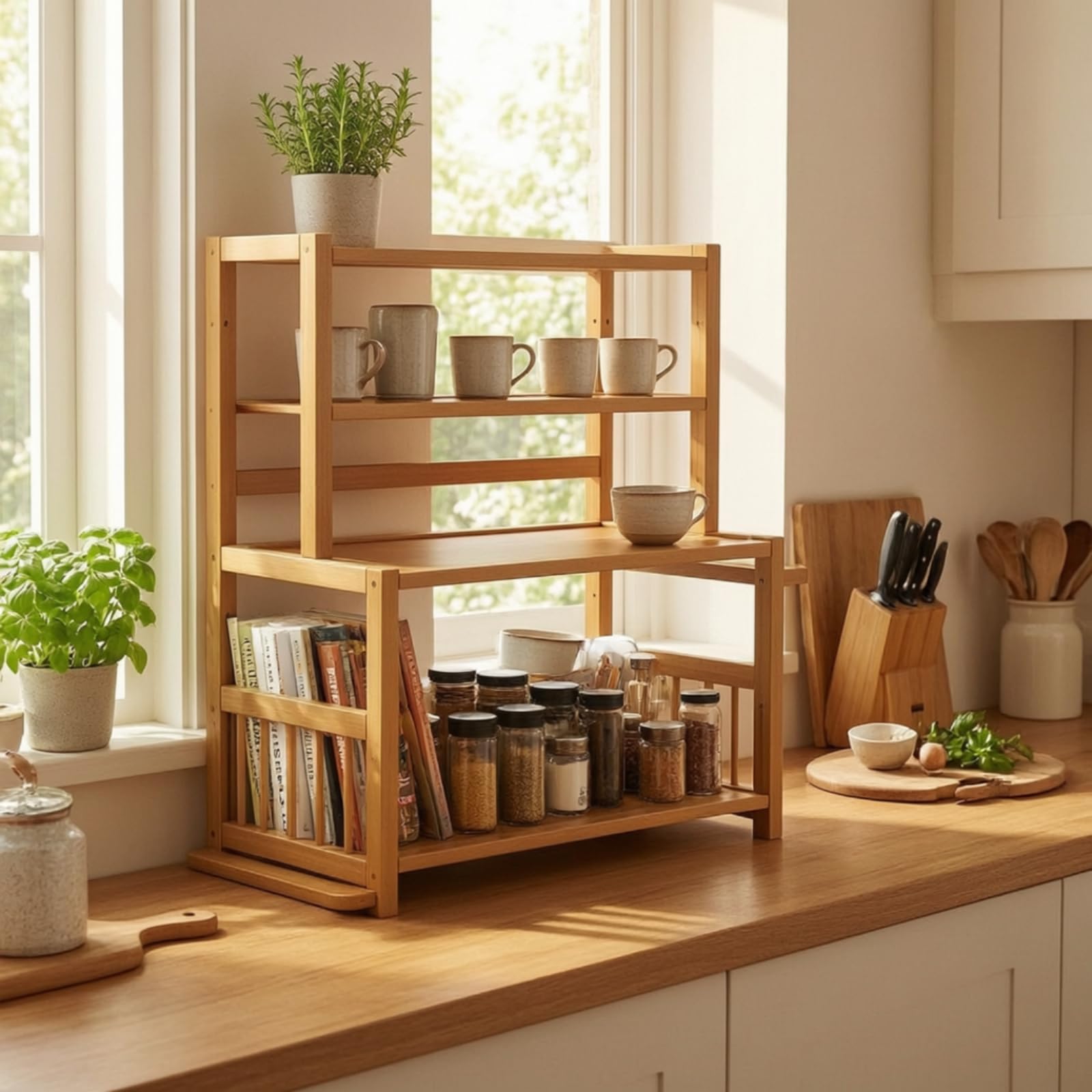 Yajuyi Scaffale da Cucina Mensola Ripiano Organizzatore Controcucina in Bambù con Struttura Aperta per Accesso E Ordine Immediati Adatto a Spazi Ridotti Piani di Lavoro Cucine Domestiche