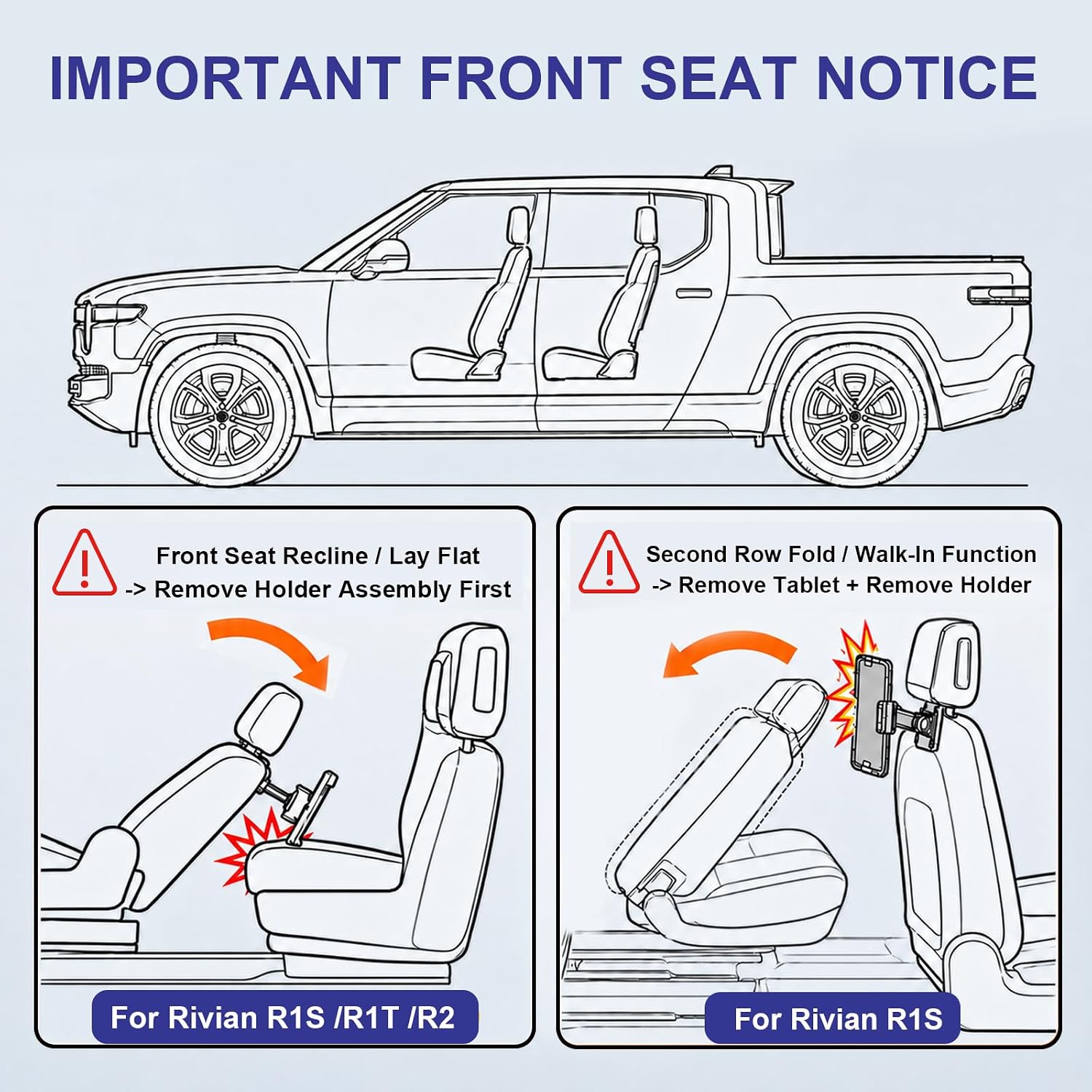 Car Headrest Tablet Holder for Rivian R1T, R1S, R2 with CNC Metal Base