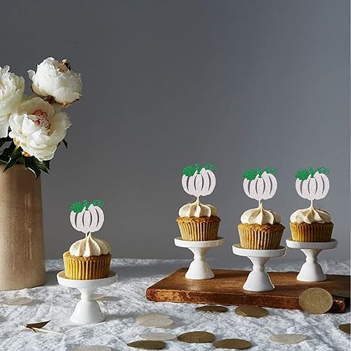 Miniatura 94 de 24 piezas de calabaza Oh Baby Cupcake Toppers Glitter Heart Feet Baby Shower Cupcake Picks para otoño, Acción de Gracias, tema de otoño, baby