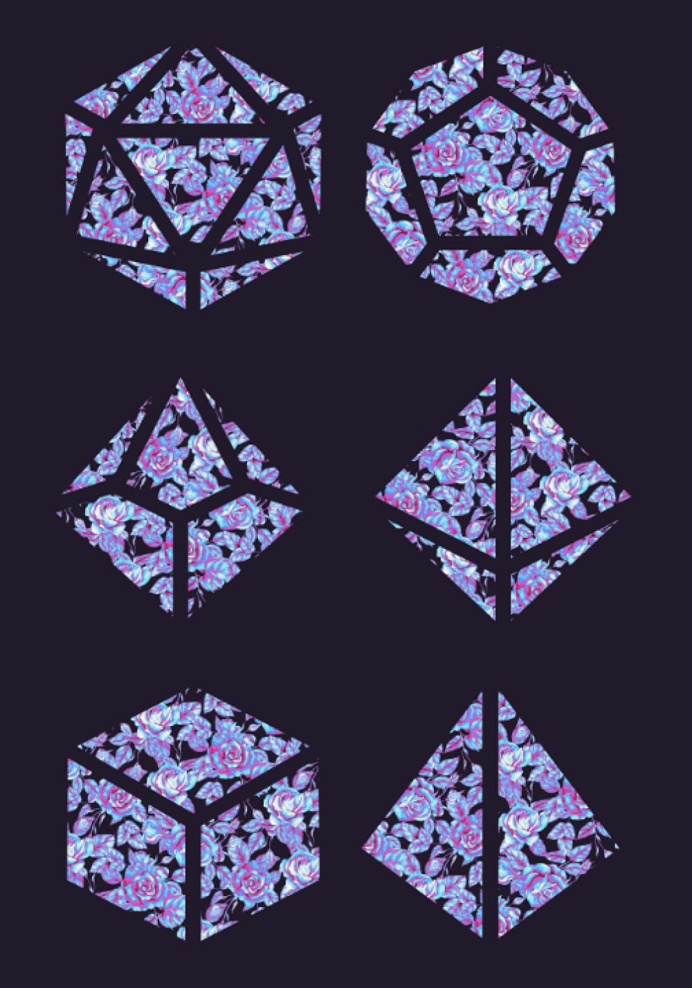 Rose Dice RPG Notebook: Neon Blue and Purple Vintage Rose Pattern Polyhedral Dice Set | Medium Width College Ruled Blank Lined Paper for Home, School, or Work | Perfect for Dungeons and Dragons Lovers