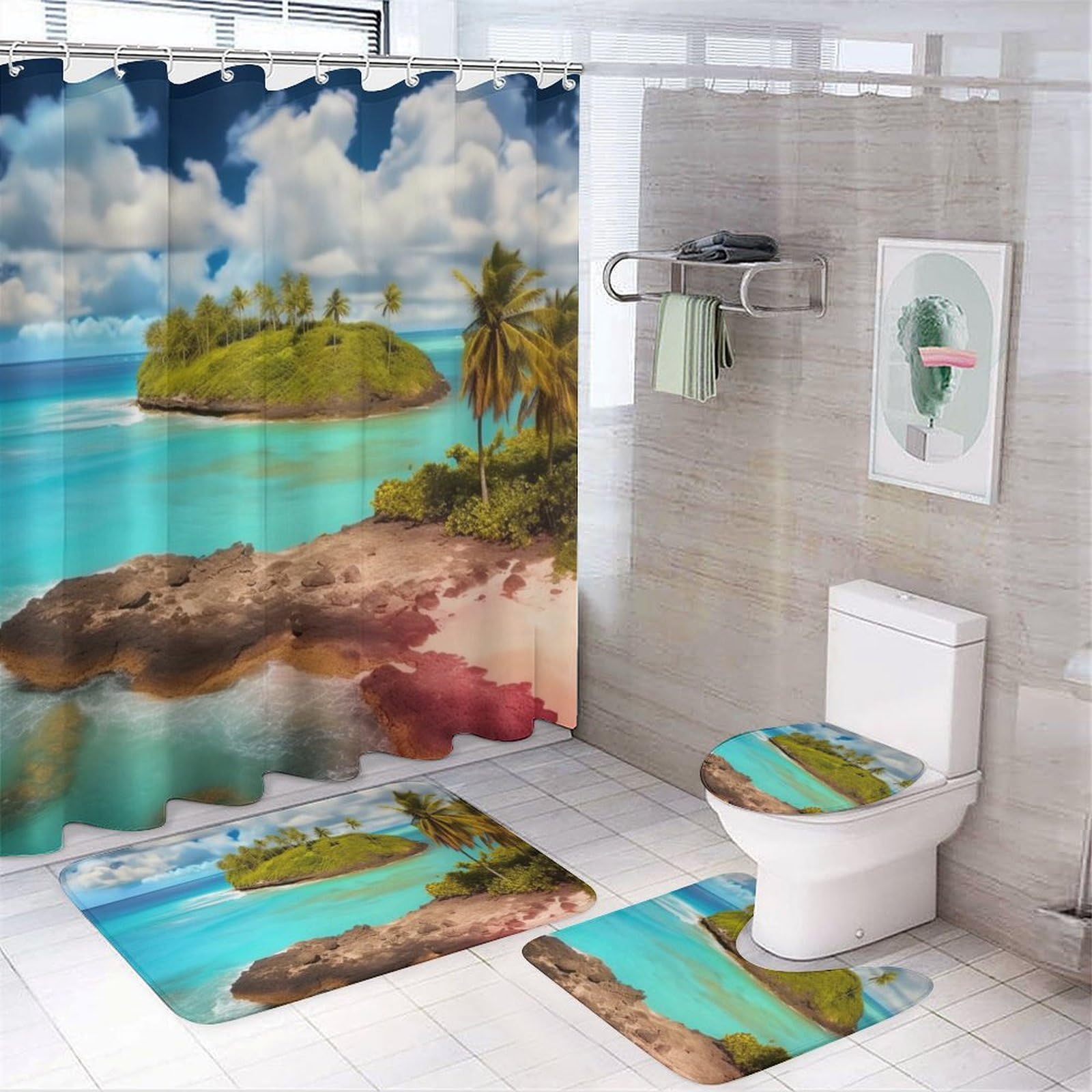 Rideau De Douche Imperméable Goodbath - 183x183 Cm - Blanc Marbré - Résistant à La Moisissure - Salle De Bain - 5