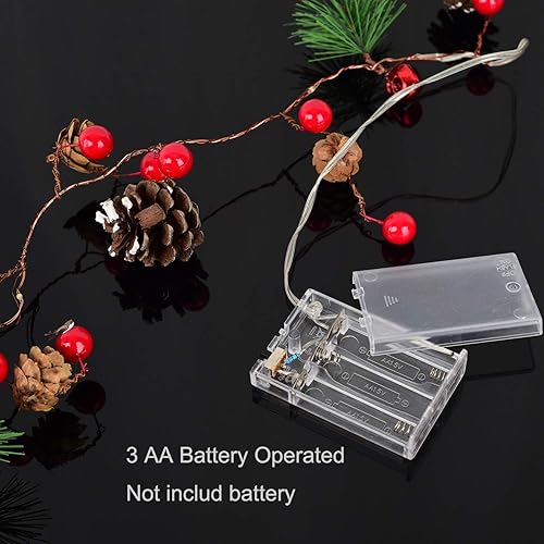 Miniatura 7 de DearHouse Guirnalda de cono de pino de Navidad de 6.7 pies con luces, 20 LED de bayas rojas que funcionan con pilas, decoraciones navideñas para el