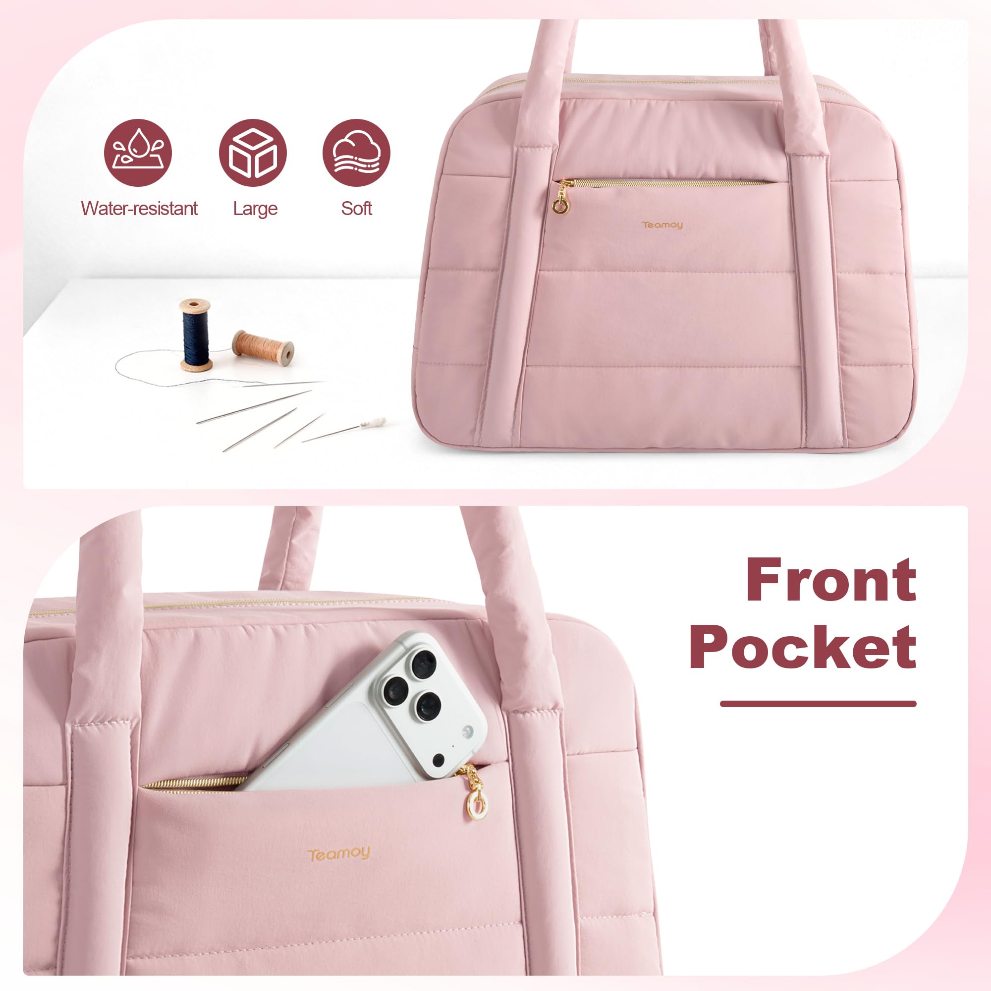 Teamoy Bolsa Maquina de Coser con Funda para Asa de Trolley, Bolsa de Viaje para Máquina de Coser y Accesorios, Apto para La Mayoría de Las Máquinas de Coser, Rosa (Solo Bolsa)