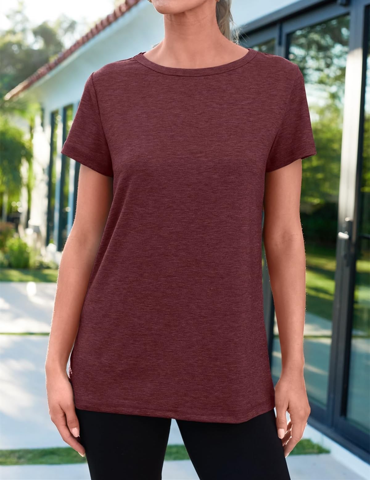 AirMood Maglietta estiva da donna, casual, con scollo rotondo