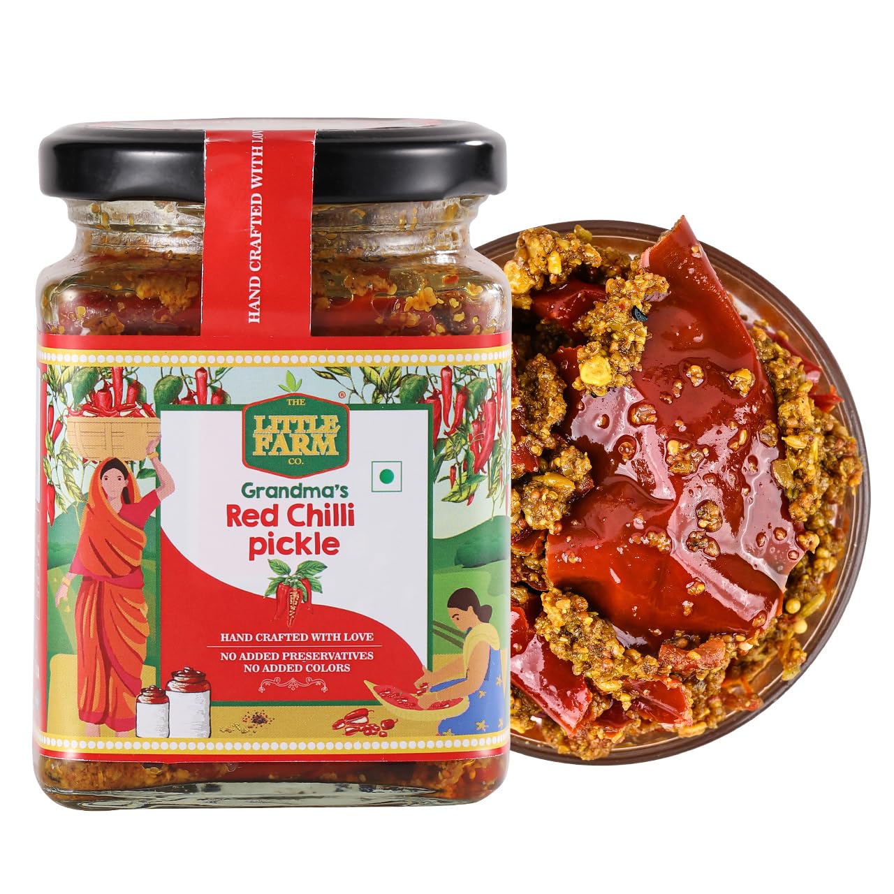 THE LITTLE FARM CO. Grandma's Red Chilli Pickle - Irresistible Lal Mirch Ka Achar with a Banarasi Twist - Exquisite Homemade Chilli Pickles for a Flavorful Experience! 250g