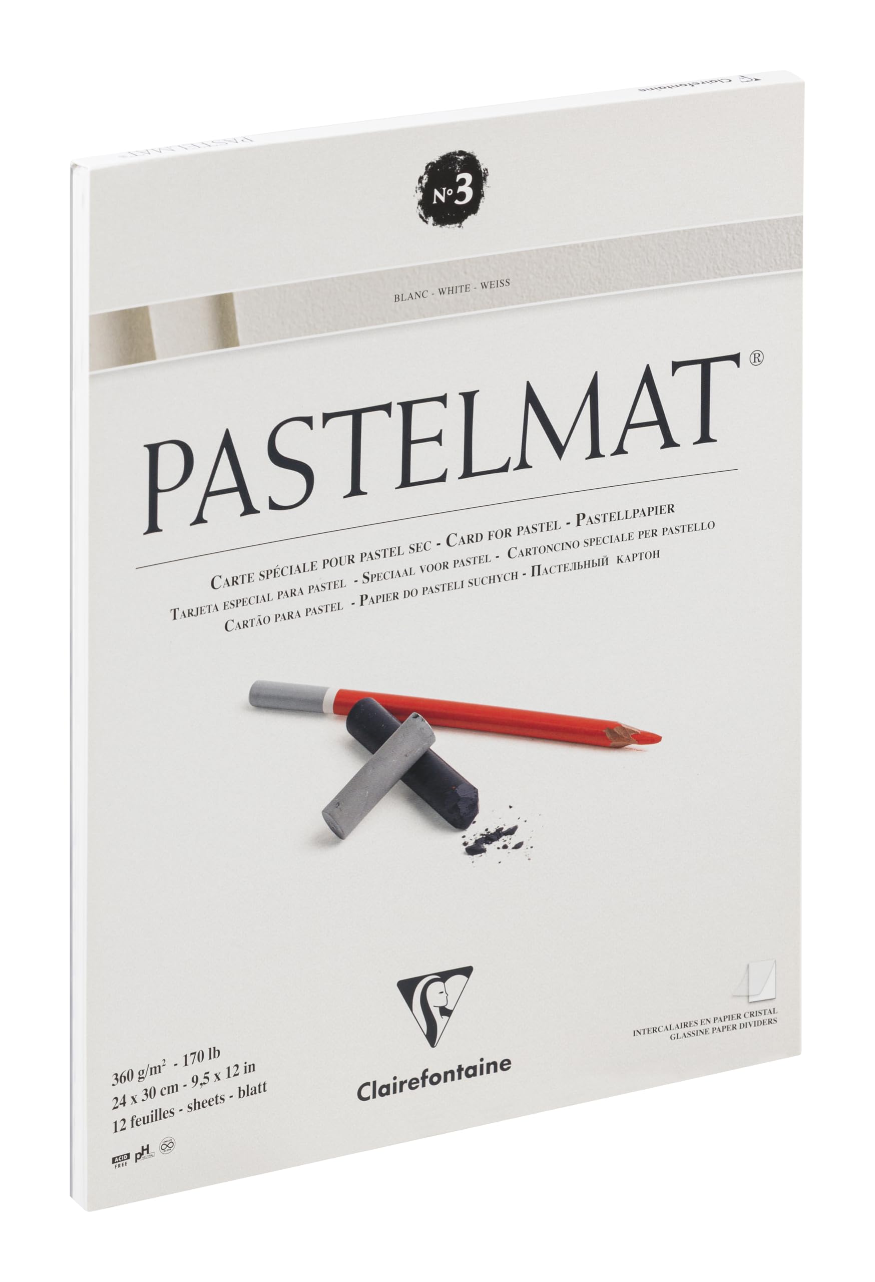 Clairefontaine : No.3 : Pastelmat Pad : 360gsm : 24x30cm (Apx.9x12in) : 12 Sh...
