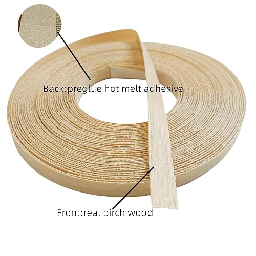 Miniatura 5 de Tira de bandas de borde de chapa de madera de abedul de 12 pulgada x 50 pies, sin planchar, borde de chapa de madera enrollado con adhesivo