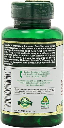 Miniatura 4 de Nature's Bounty E 180mg Pure dI-Alpha Softgels, 120 unidades